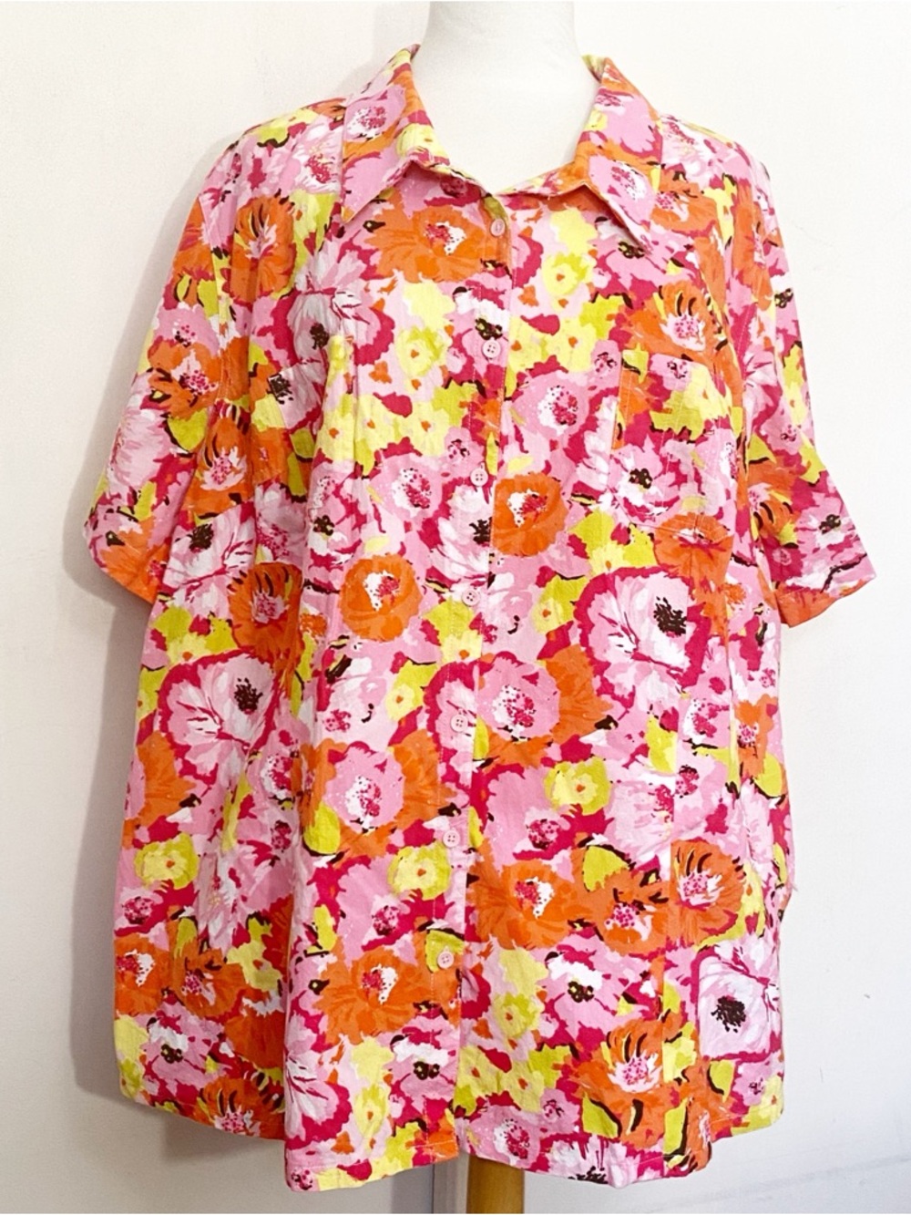 White Stag Bright Sunny Floral Button Up Chest Pockets Cotton Camp Shirt 4X